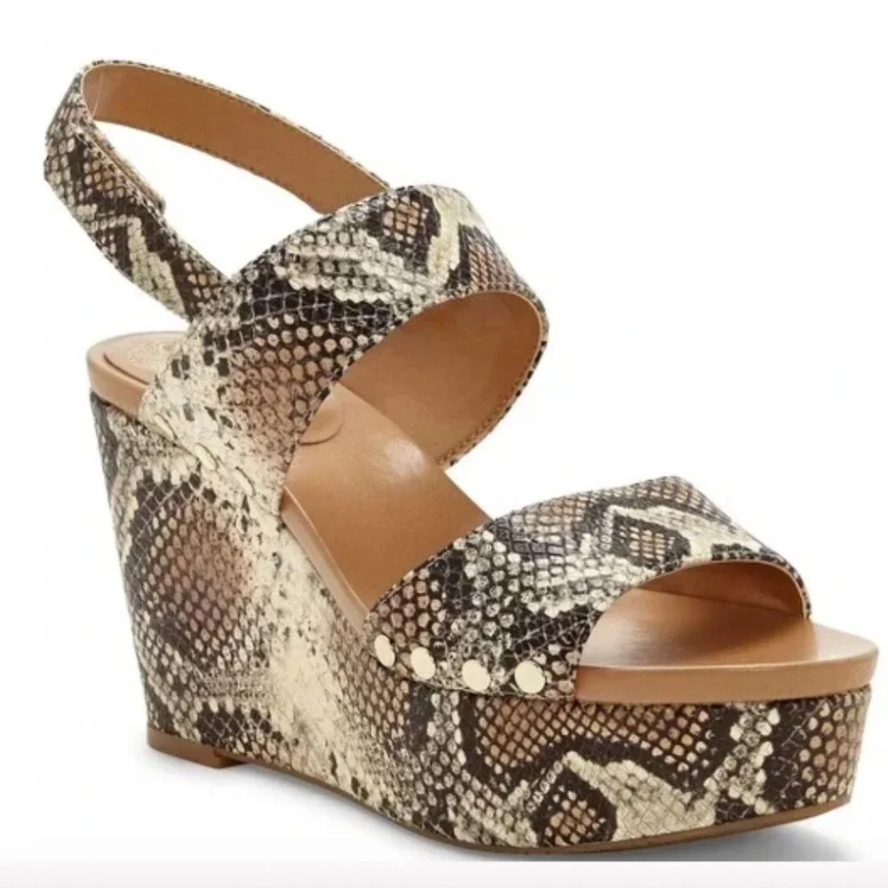 Vince Camuto Ventinda Snake Platform Wedge Sandals SZ 7